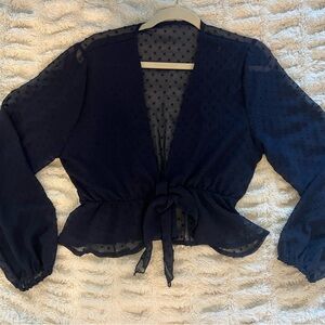 Elegant Navy Blue Sheer Women's Top
